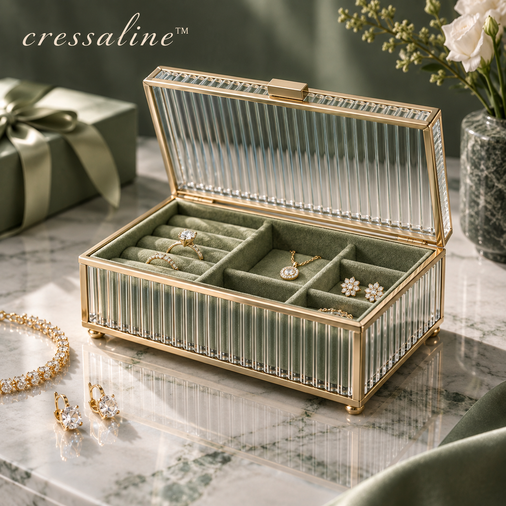 𝒄𝒓𝒆𝒔𝒔𝒂𝒍𝒊𝒏𝒆™ Ribbed Glass Jewelry Box
