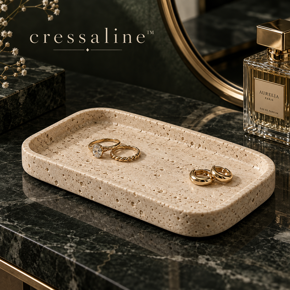 𝒄𝒓𝒆𝒔𝒔𝒂𝒍𝒊𝒏𝒆™ Travertine Ring & Trinket Tray