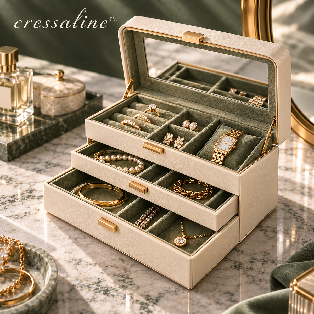 𝒄𝒓𝒆𝒔𝒔𝒂𝒍𝒊𝒏𝒆™ Tiered Jewelry Storage Box
