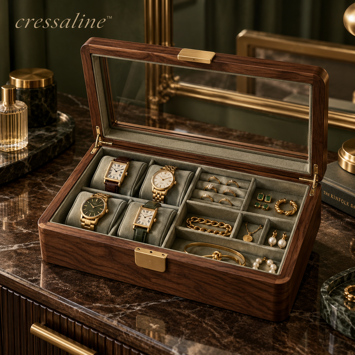 𝒄𝒓𝒆𝒔𝒔𝒂𝒍𝒊𝒏𝒆™ Walnut Watch & Jewelry Box