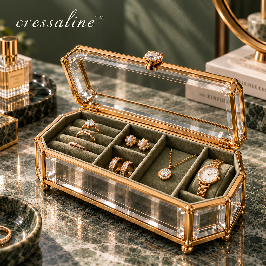 𝒄𝒓𝒆𝒔𝒔𝒂𝒍𝒊𝒏𝒆™ Glass & Brass Jewelry Chest