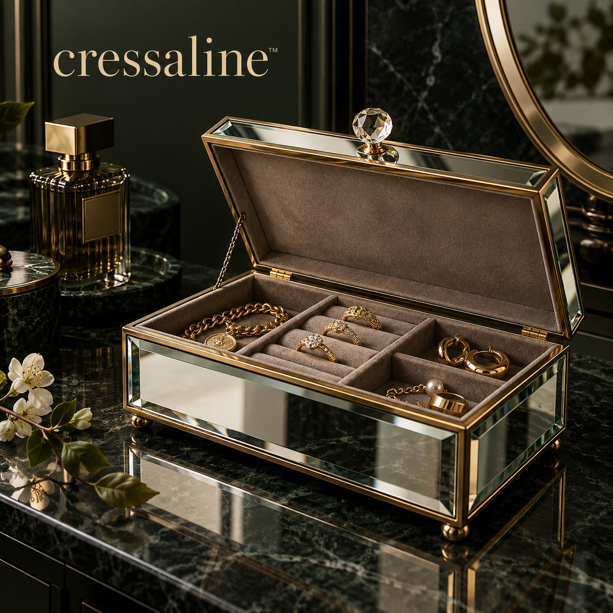 𝒄𝒓𝒆𝒔𝒔𝒂𝒍𝒊𝒏𝒆™ Mirrored Jewelry Box