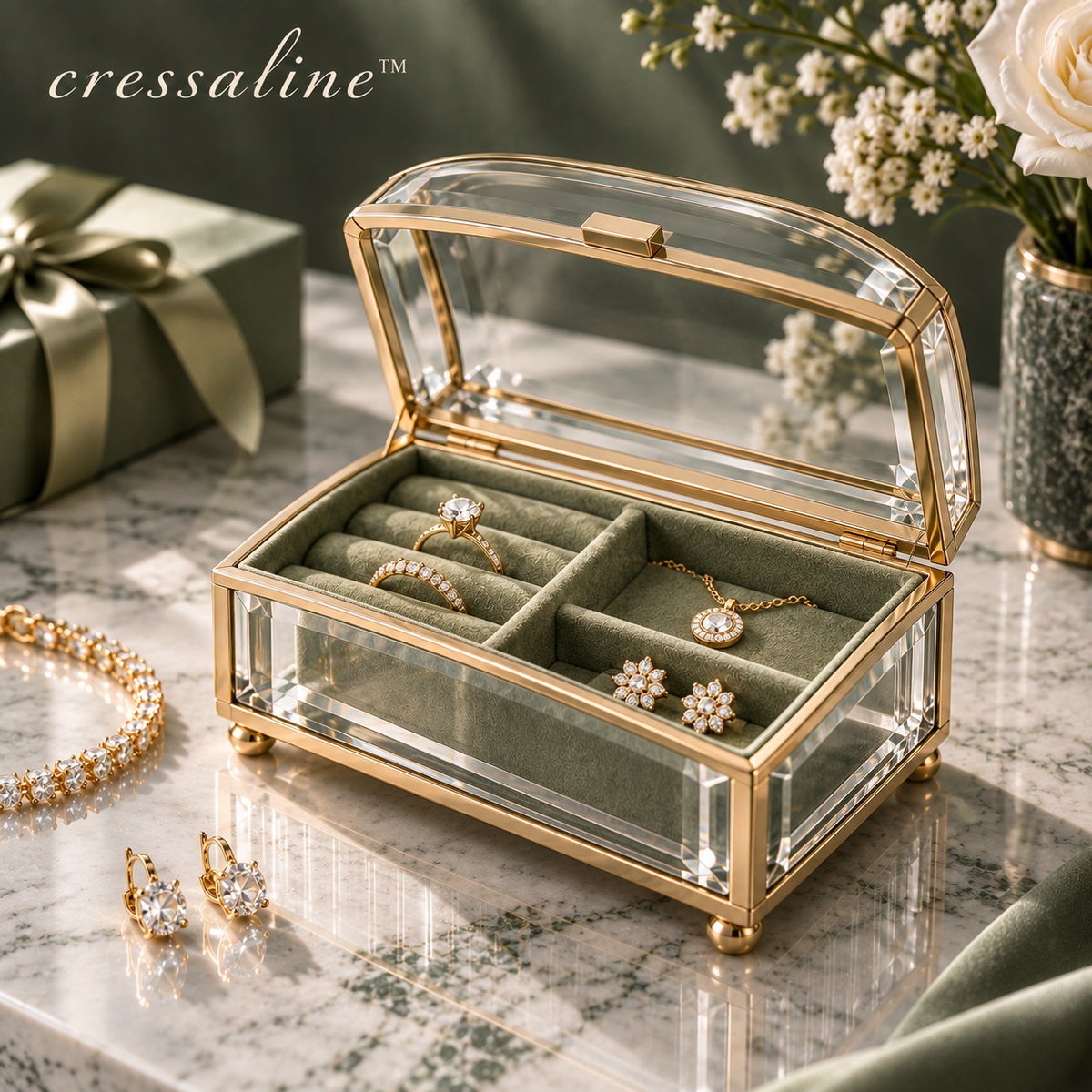 𝒄𝒓𝒆𝒔𝒔𝒂𝒍𝒊𝒏𝒆™ Brass & Glass Trinket Box