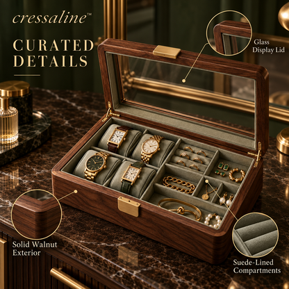 𝒄𝒓𝒆𝒔𝒔𝒂𝒍𝒊𝒏𝒆™ Walnut Watch & Jewelry Box