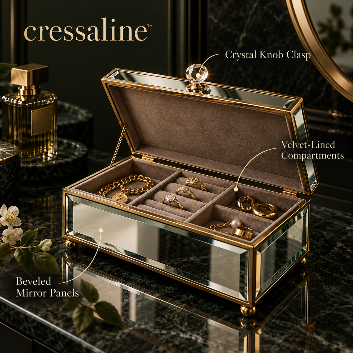 𝒄𝒓𝒆𝒔𝒔𝒂𝒍𝒊𝒏𝒆™ Mirrored Jewelry Box