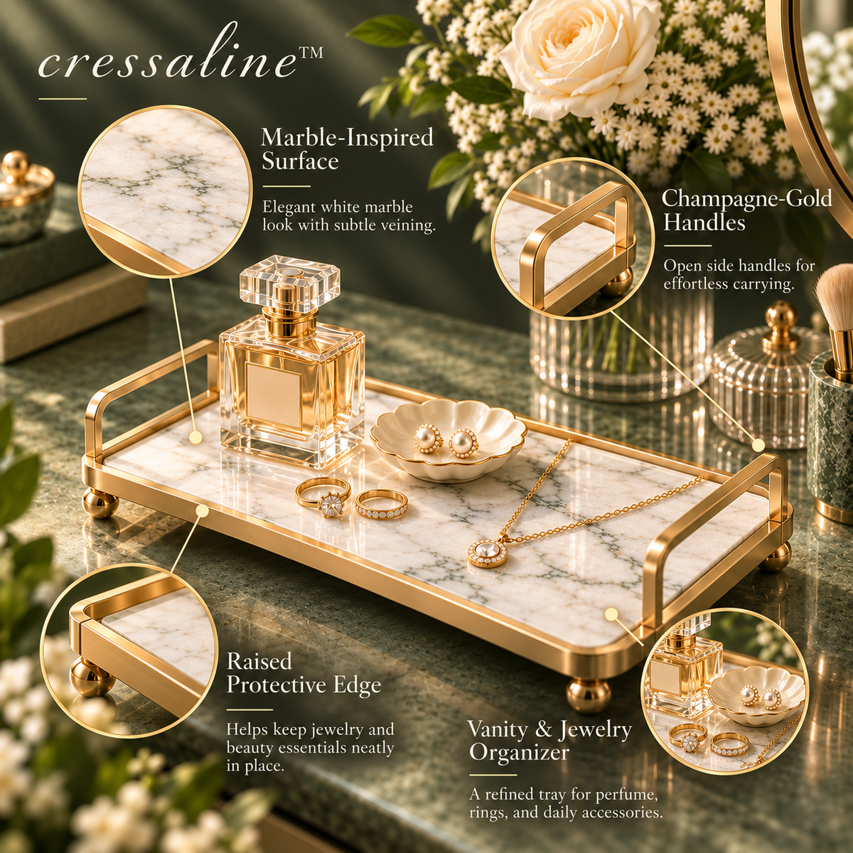 𝒄𝒓𝒆𝒔𝒔𝒂𝒍𝒊𝒏𝒆™ Marble Vanity Jewelry Tray