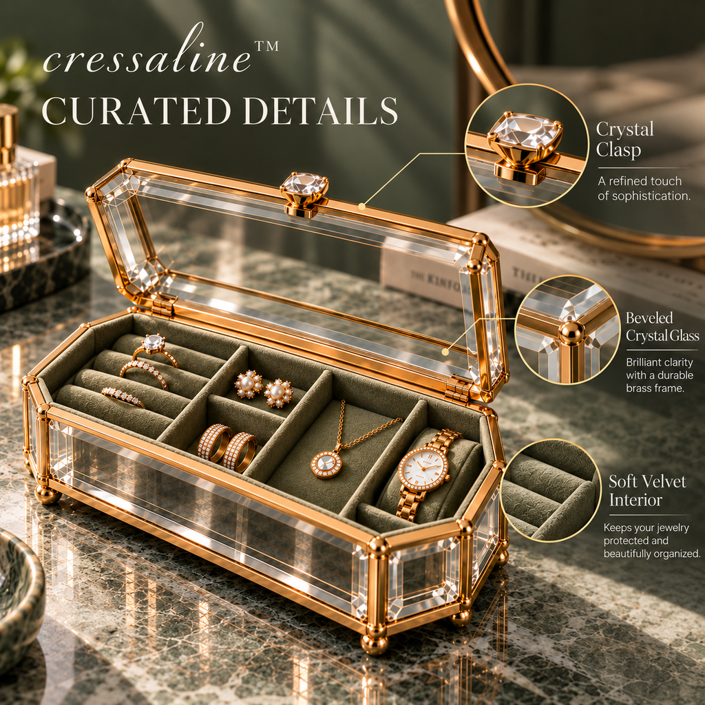 𝒄𝒓𝒆𝒔𝒔𝒂𝒍𝒊𝒏𝒆™ Glass & Brass Jewelry Chest