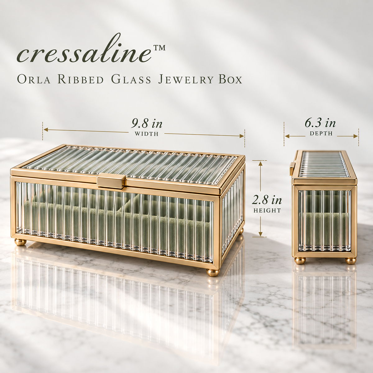 𝒄𝒓𝒆𝒔𝒔𝒂𝒍𝒊𝒏𝒆™ Ribbed Glass Jewelry Box