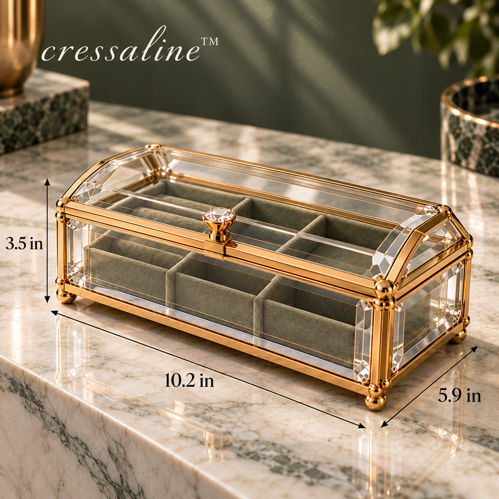 𝒄𝒓𝒆𝒔𝒔𝒂𝒍𝒊𝒏𝒆™ Glass & Brass Jewelry Chest