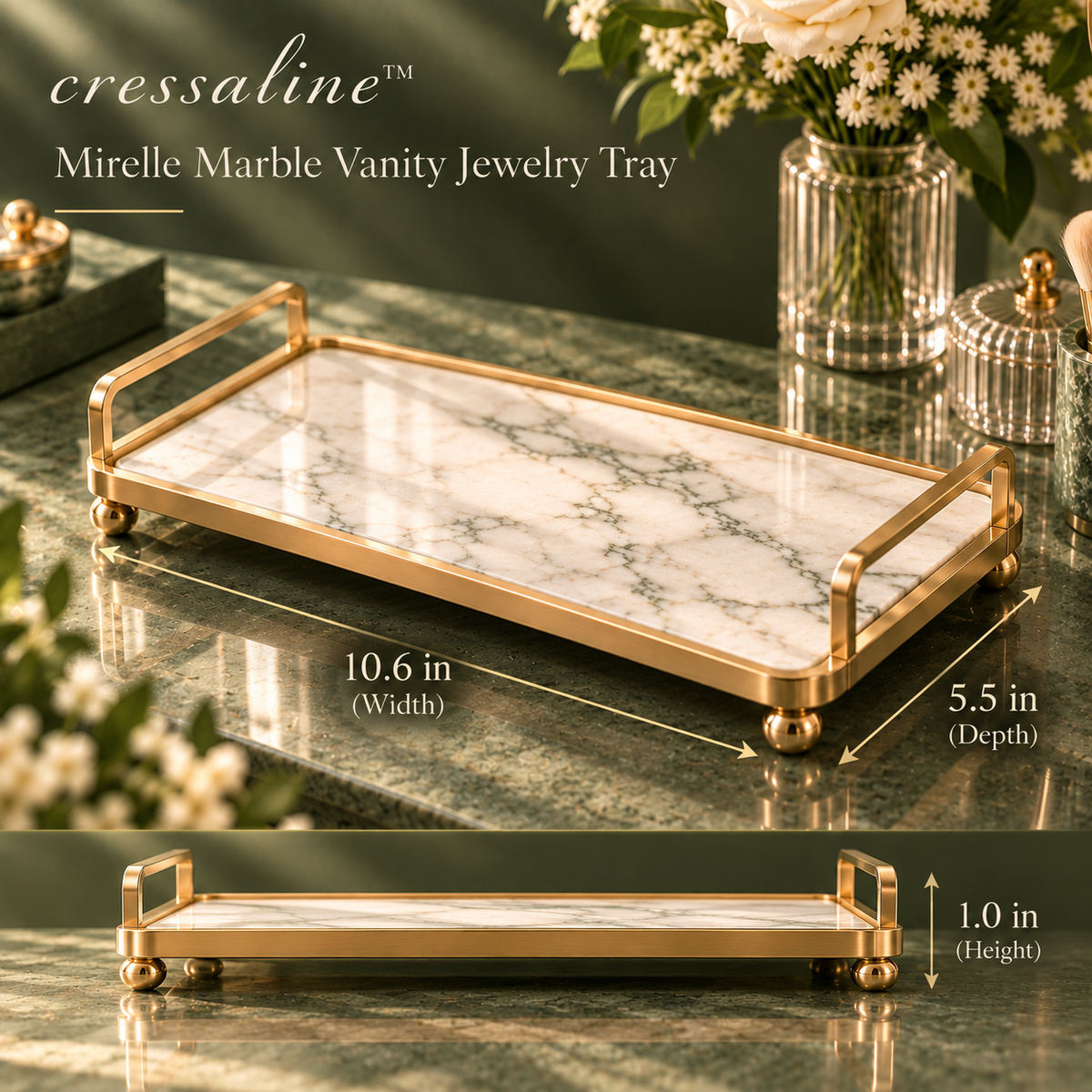 𝒄𝒓𝒆𝒔𝒔𝒂𝒍𝒊𝒏𝒆™ Marble Vanity Jewelry Tray