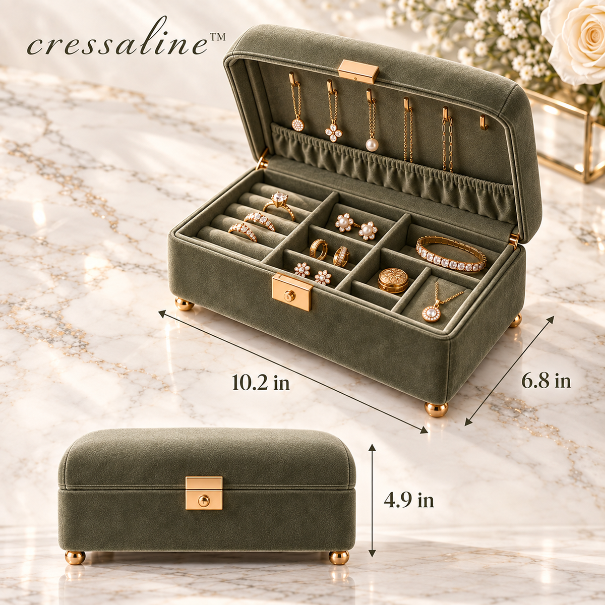 𝒄𝒓𝒆𝒔𝒔𝒂𝒍𝒊𝒏𝒆™ Velvet Jewelry Organizer Chest