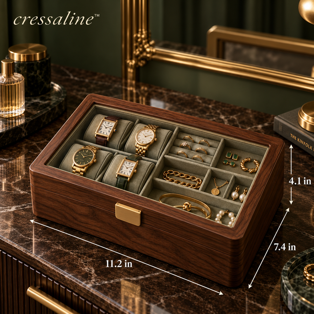 𝒄𝒓𝒆𝒔𝒔𝒂𝒍𝒊𝒏𝒆™ Walnut Watch & Jewelry Box