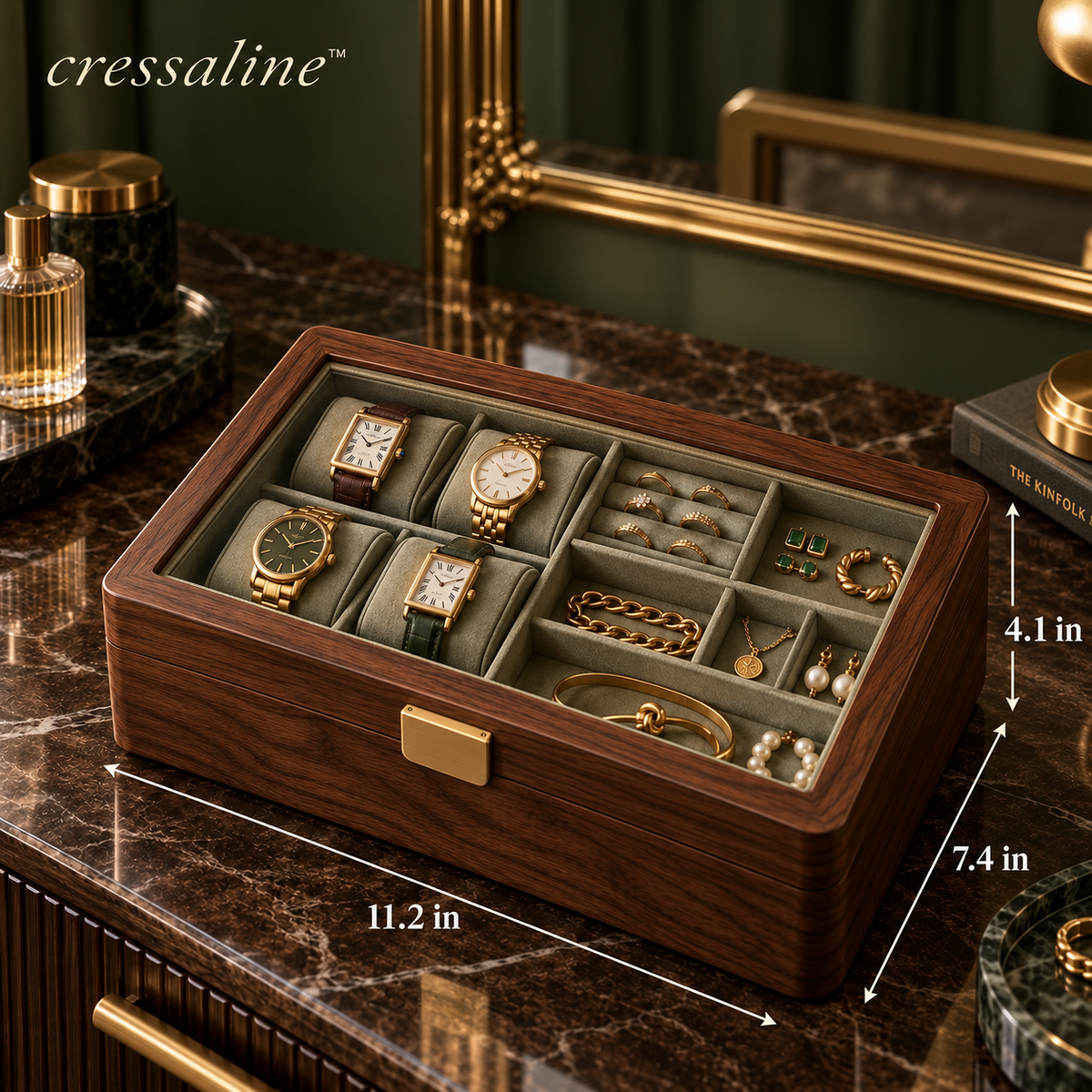 𝒄𝒓𝒆𝒔𝒔𝒂𝒍𝒊𝒏𝒆™ Walnut Watch & Jewelry Box