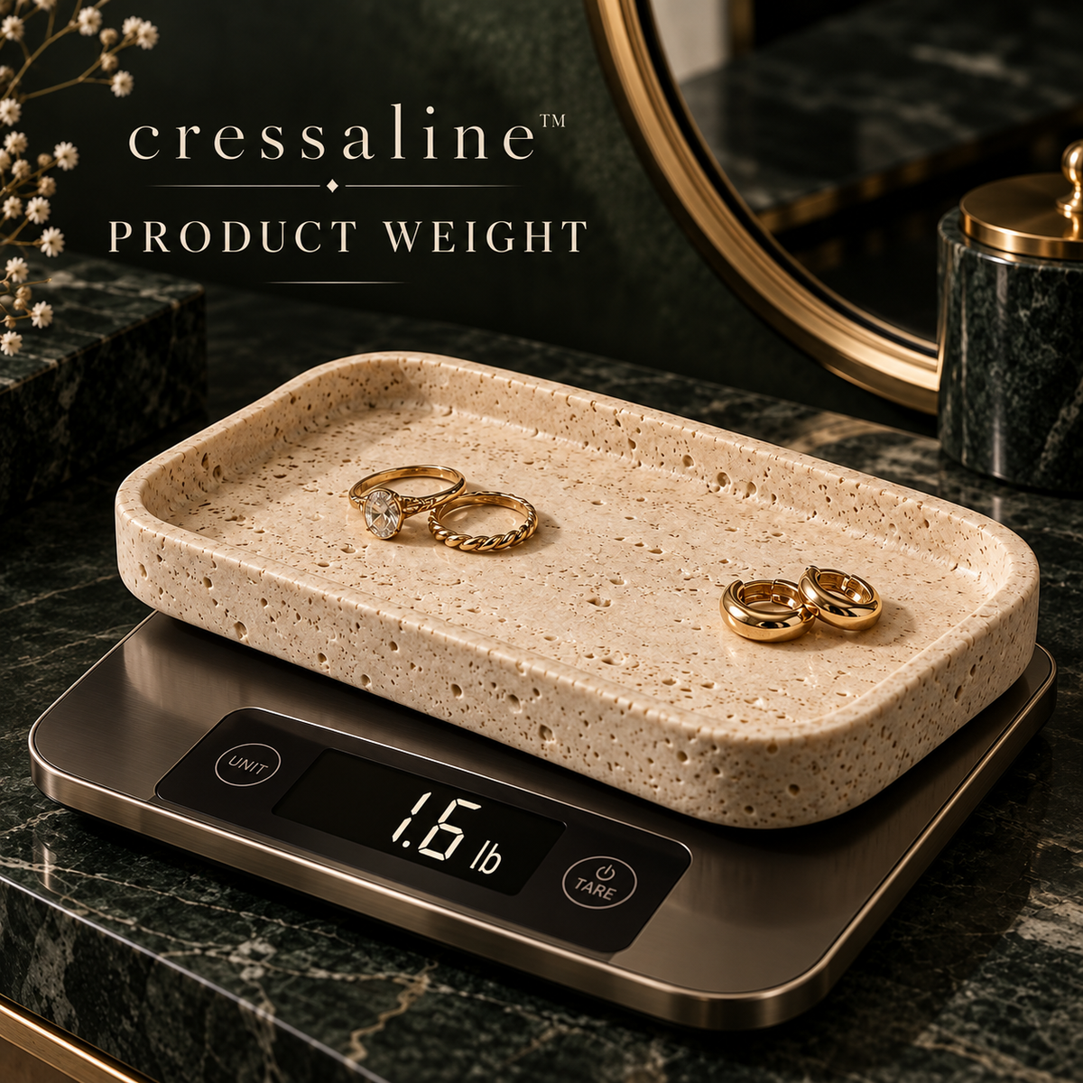 𝒄𝒓𝒆𝒔𝒔𝒂𝒍𝒊𝒏𝒆™ Travertine Ring & Trinket Tray