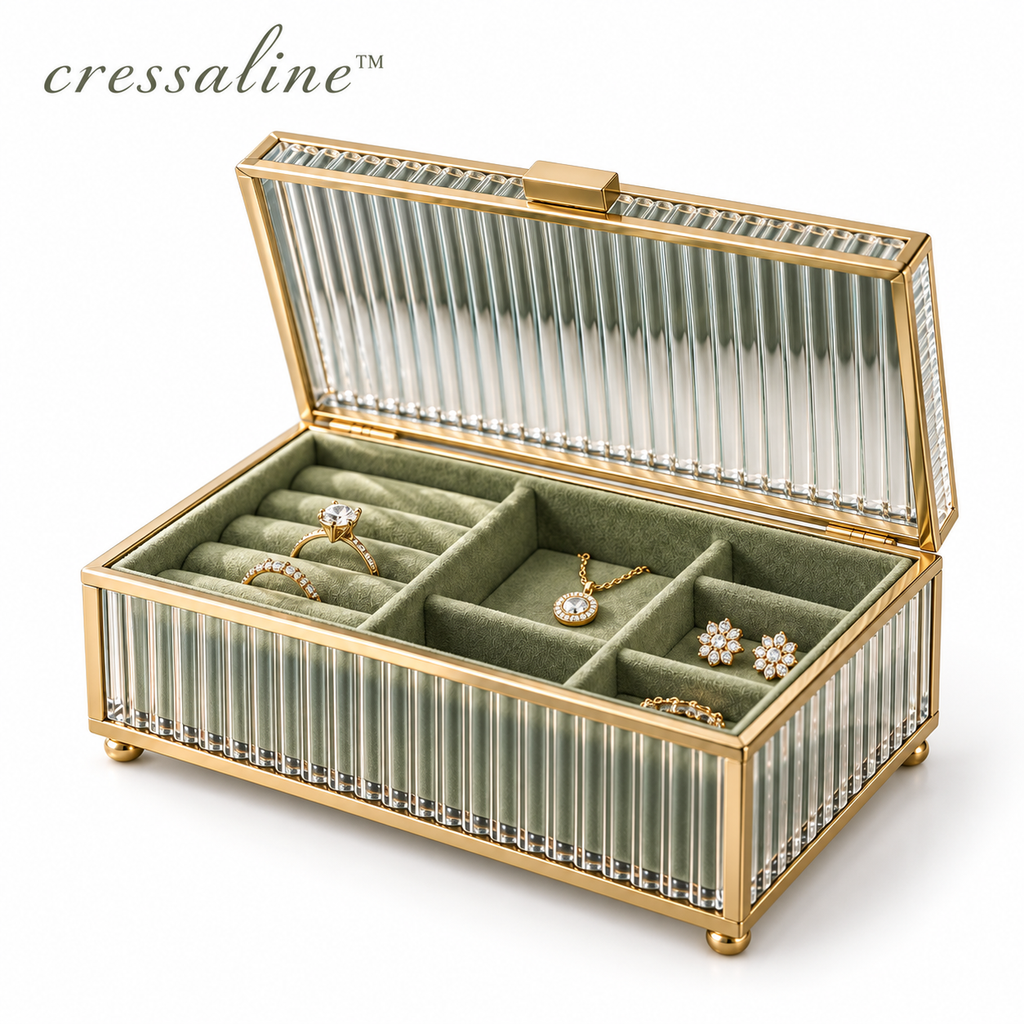 𝒄𝒓𝒆𝒔𝒔𝒂𝒍𝒊𝒏𝒆™ Ribbed Glass Jewelry Box