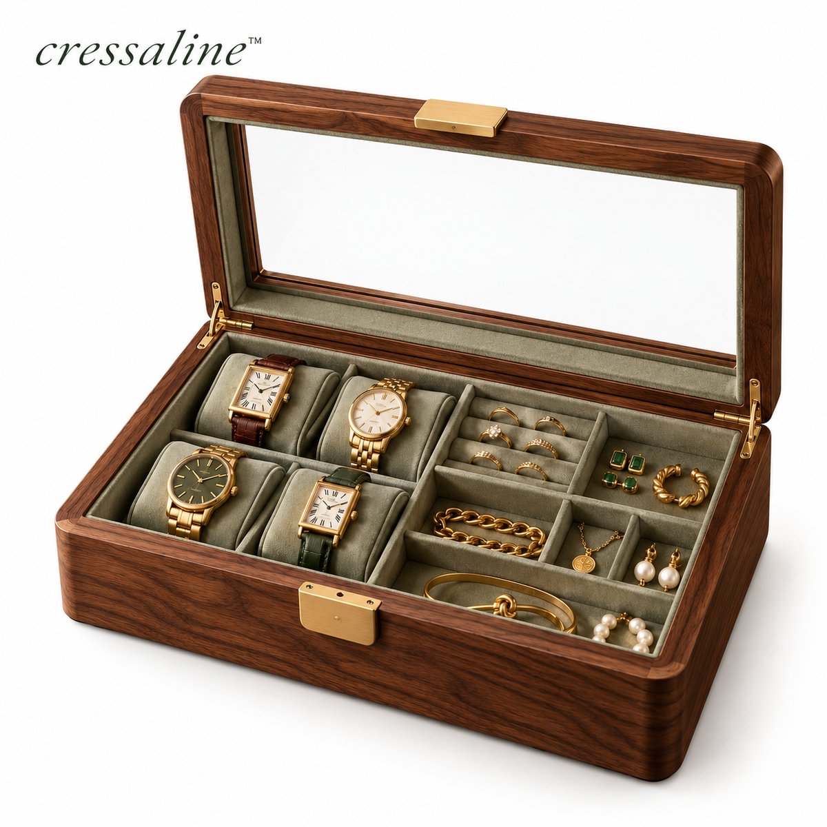 𝒄𝒓𝒆𝒔𝒔𝒂𝒍𝒊𝒏𝒆™ Walnut Watch & Jewelry Box