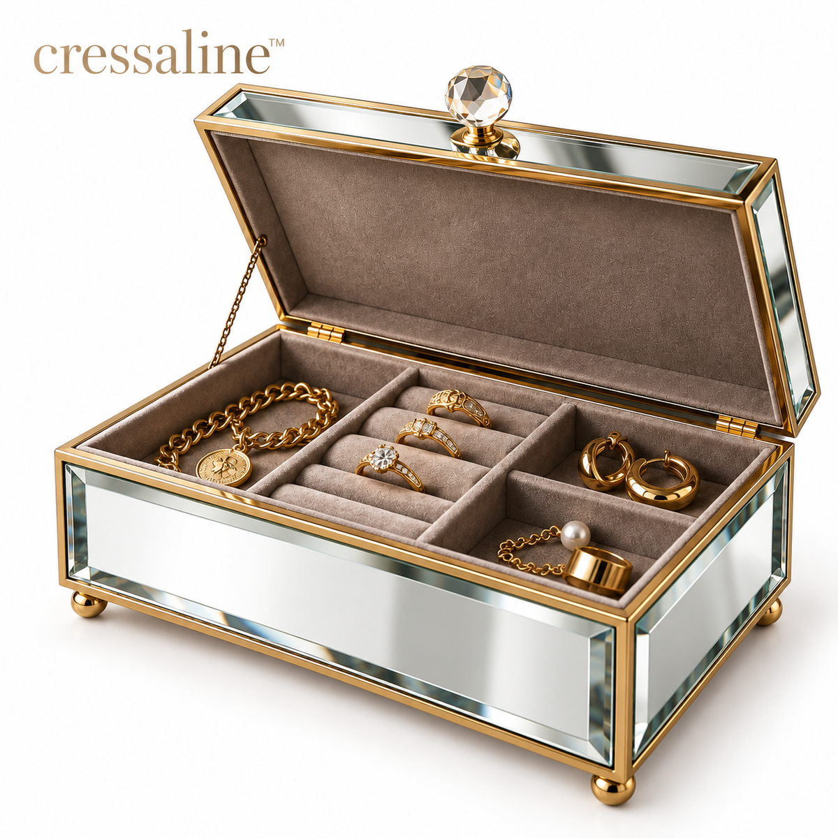 𝒄𝒓𝒆𝒔𝒔𝒂𝒍𝒊𝒏𝒆™ Mirrored Jewelry Box