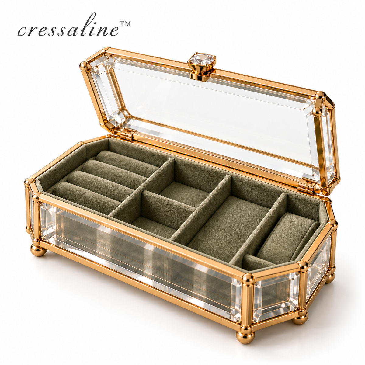 𝒄𝒓𝒆𝒔𝒔𝒂𝒍𝒊𝒏𝒆™ Glass & Brass Jewelry Chest